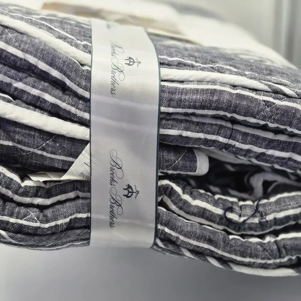 BROOKS BROTHERS Nantucket Stripe Quilt Set WHITE NAVY Blue QUEEN FULL Shams NWT